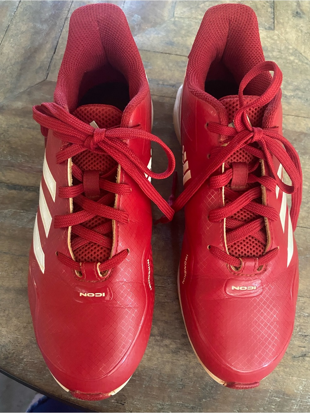 adidas Men's Red Athletic CLEATS with White Stripes